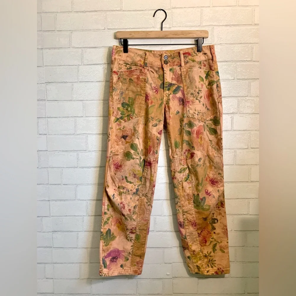 Anthropologie Pilcro The Wanderer Low-Rise Pants Peach Floral Pattern 28 - Picture 2 of 8